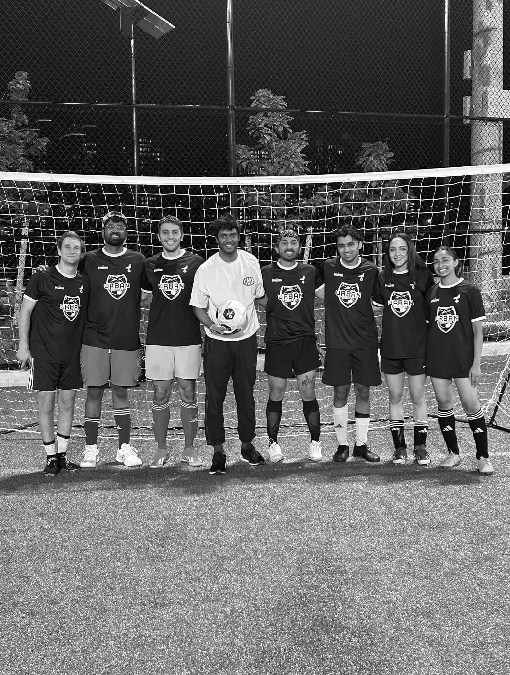Profound's soccer team posing in front of a goal