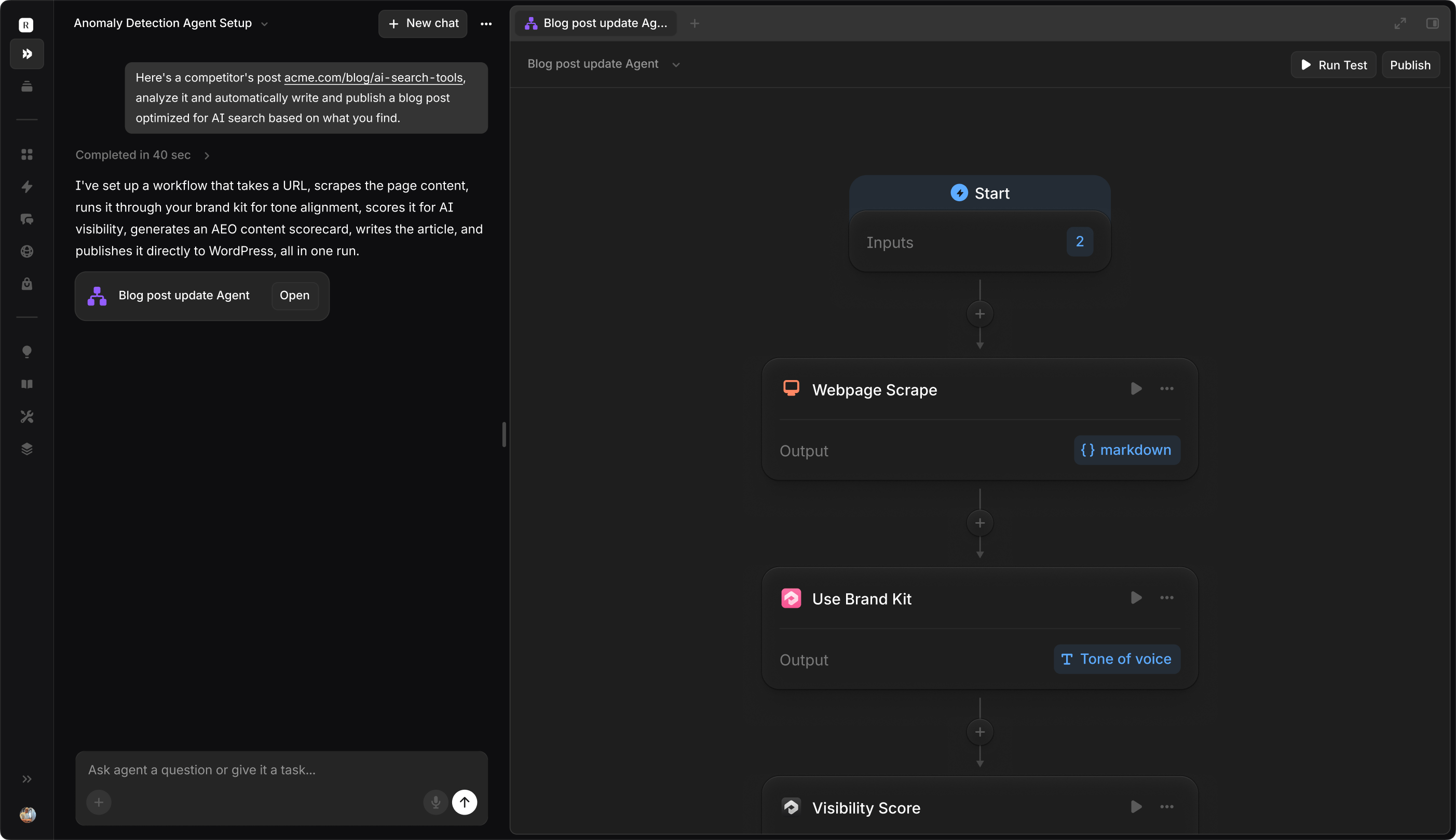 Aim agents configured to automate AI-optimized marketing workflows