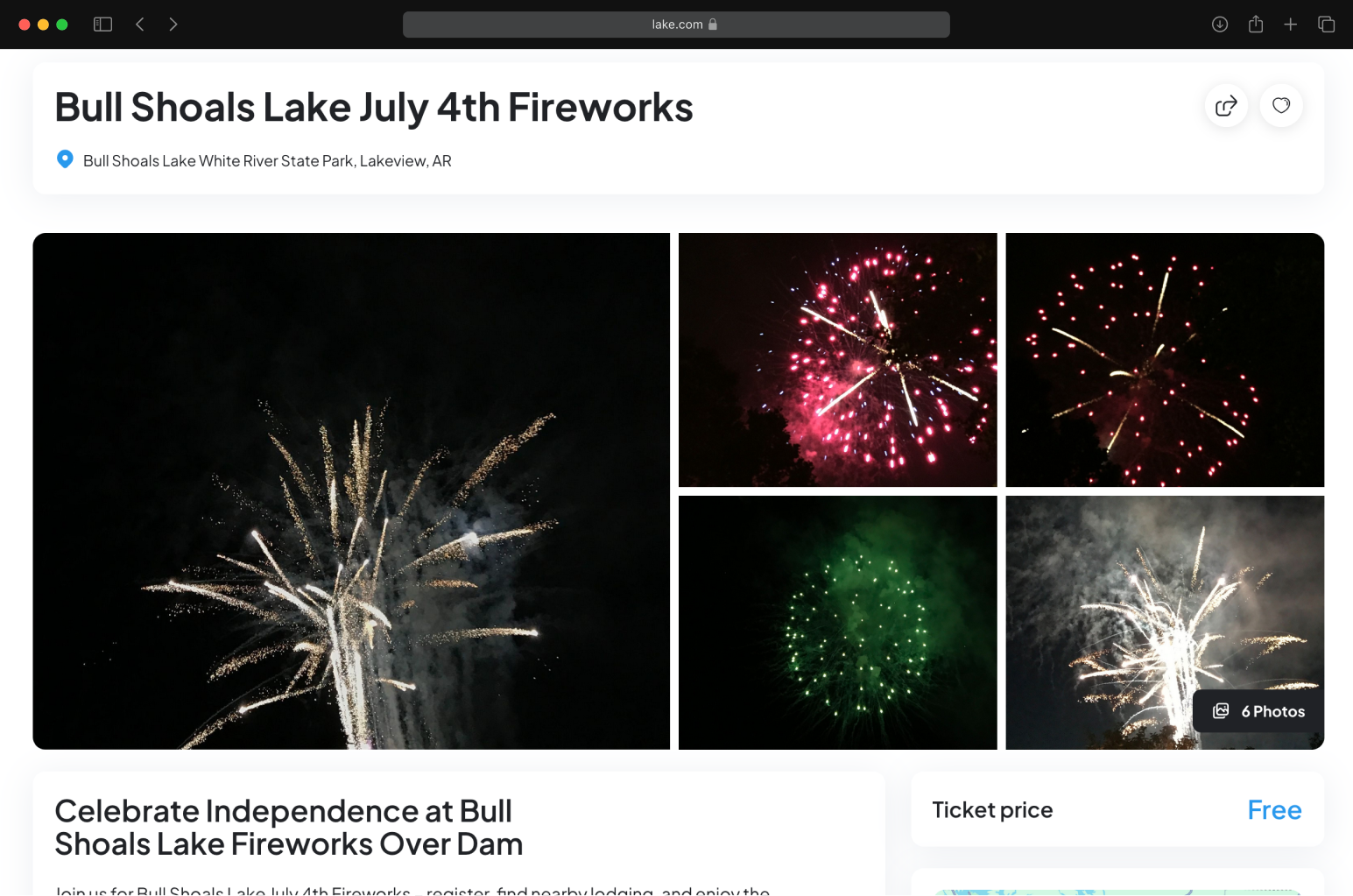 Lake.com July 4th fireworks event screenshot