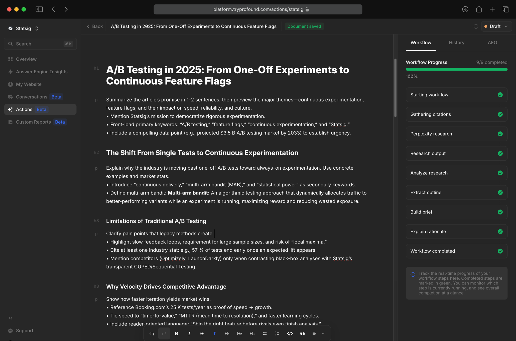 Image of Statsig using Profound's actions product